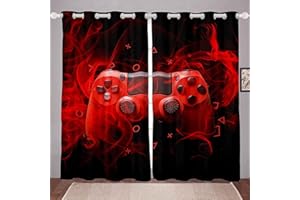 GDDO Cortina Opaca para Habitación De Los Niños, Video del Diseño 3D, Opaca, con Ojales, Cortinas Opacas E Insonorizadas, 2 Pieza Adecuado para Dormitorio/Cocina (Red,140 * 160)