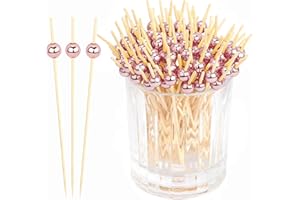 PRRIVNIX Cocktail Sticks for Food 150 PCS 4.7 Inch Rose Gold Pearl Cocktail Picks Party Skewers Long Toothpicks Food Sticks Toothpicks for Appetizers Dessert Skewer for Wedding Gradution Party Decorations