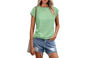 Chicrise Vest Tops Women Summer Crew Neck Tank Top Cap Sleeve T Shirt Sleeveless Basic Casual