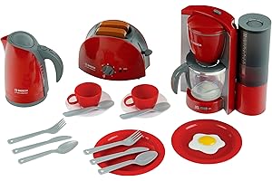 Theo Klein 9564 Zestaw śniadaniowy Bosch | Zestaw kuchenny zawiera toster, ekspres do kawy, czajnik i akcesoria | Zabawka dla dzieci powyżej 3. roku życia