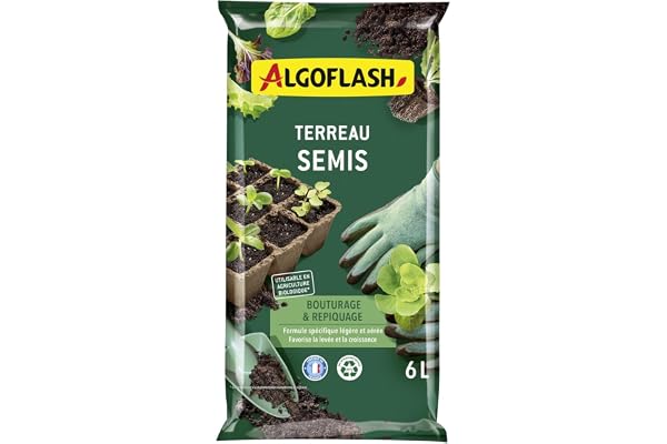 Algoflash Terreau Semis, Bouturage et Repiquage, Utilisable en Agriculture Biologique - 6L, Marron