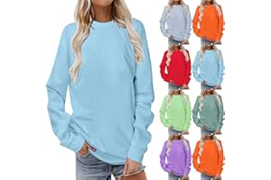 LUOLUOLUO Womens Plain Sweatshirts UK Clearance, Ladies Crew Neck Solid Color Pullover Long Sleeve Tops Casual T Shirts Autumn Winter Jumpers Baggy Sweater Holiday Clothes Plus Size Blouses Sweatshirt