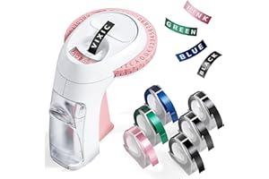 Vixic Etikettiergerät, 3D Prägegerät, Beschriftungsgerät Selbstklebend, Tragbarer Etikettendrucker mit 6 Prägebänder 9mm, Inkless Etikettenprägegerät für Organisation, DIY (£ € Ä Ö Ü)-Rosa
