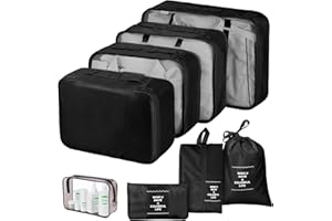 sprecenk Organizador Maleta Viaje 8 Piezas, Gran Capacidad Organizador de Equipaje Packing Cubes, Ligera Bolsas Viaje Organizador Cubos de Embalaje Para Ropa, Ropa Interior, Zapatos, Negro