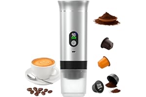 GENÉRICO Cafetera Portatil Capsulas - Maquina Cafe Portatil Compatible con Nespresso Dolce Gusto y Cafe Molido - Versión Mejorada 2025 - Pantalla LED y Tanque 80 ml - Mini Cafetera Portátil 3 en 1 de Viaje