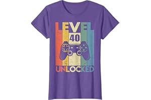 FUNNY GAMER BIRTHDAY TSHIRTS STORE Level 40 Unlocked Video Gamer 40th Birthday Men Women Gifts T-Shirt