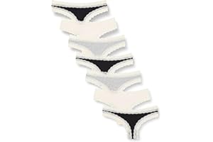 IRIS & LILLY Tanga de Tira en Algodón y Encaje Mujer, Pack de 7