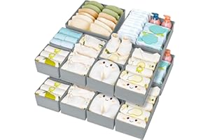 DIMJ Schubladen Organizer Kleidung Baby- 15er Set Faltbare Unterwäsche Kleiderschrank Organizer, Aufbewahrungsbox Stoff Schubladen Ordnungssystem für Hosen, Kleidung, Socken, Grau