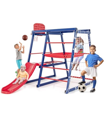 Toboggan Enfants 9 en 1 COSTWAY avec Tableau Magnétique, Télescope Toboggan Enfants 9 en 1 COSTWAY avec Tableau Magnétique, Télescope
