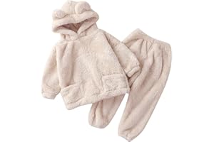 HUTTAM Ensembles Fille 1-5 Ans Polaire Chaud Hiver Sweat a Capuche Fille Mignon Ours Oreille Pull Garcon Epaisse Avec Poches Sweatshirt + Pantalons Automne Habits Tenue Survetement Enfant Garcon Casual Doux