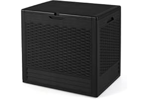 TANGZON Lockable Garden Storage Box, Large Waterproof Deck Box with Sit On Lid & Handle, Indoor Outdoor Storage Bin Organizer for Cushions Tools Toys (Rattan Pattern,58 x 43.5 x 53 cm,Black)