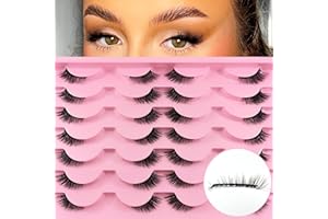 HERACKS 14 par półrzęs kocie oko, 10 mm, krótkie, kocie oko, sztuczne rzęsy, naturalny wygląd, 1/2 rogu, zestaw sztucznych rzęs, 3/4, do wielokrotnego użytku, lekkie rzęsy do makijażu (3D04)