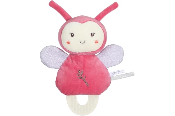 GIPSY TOYS – PELUCHE DOUDOU DE DENTITION COCCINELLE – GAMME BAMBOO – 1ER ÂGE – IDEE CADEAU NAISSANCE BEBE – FILLE ET GARCON – 13 CM – ROSE BEIGE ET GRIS