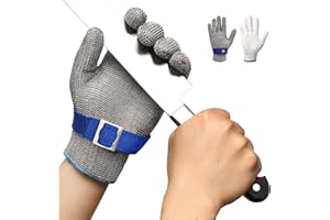 Schwer guantes anticorte nivel 9, guantes de trabajo de malla metálica,Sin flúor,guantes de cota de malla para el pelado, corte y descascarillado de ostras en carnicerías (L)