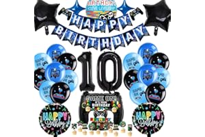 MELEAGER Videospiel Geburtstagsdeko 10 Jahre, Geburtstag 10. Junge Spiel,Gamer Party geburtstag Deko Set, XXL Gaming Controller Folienballons Set mit Banner Cake Topper，für Junge Geburtstag Spielthemen Party