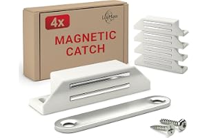LouMaxx Mycket robust magnetisk magnet - hållkraft 8 kg - set med 4 stycken i vitt - dörrmagnet - magnetisk stängning - skruvmagnet, magnetisk stängning skåp - dörrstängare