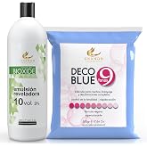 Oxygenated Cream Pack 1000 ml 10 Vol + Blue Hair Colouring Powders 9 Shades 500 g | Vegan Formula | Super Lightening | Xhanon