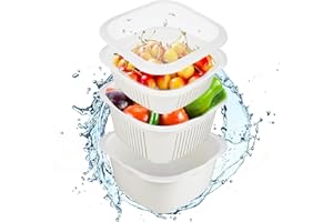 DMJJSD® Ensemble de passoires de cuisine en plastique 3 en 1 avec couvercle, panier à linge empilable, panier de cuisine, passoire pour légumes, fruits, pâtes, micro-ondes, congélateur