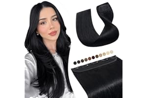 Elailite Extension Capelli Veri Clip Fascia Unica Hair Extensions 100% Remy Human Hair Ciocca Larga 22cm Naturali Lisci 55cm/55g #1 Jet Nero