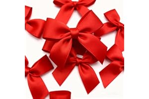 Jisrcha 60 Stück Schleifen, Kleine Schleifen zum DIY, Handgefertigte Deko Schleifen für Hochzeit, Geschenkverpackung, Basteln, Geburtstag, Kuchen, Snackbeutel Deko (Rot)