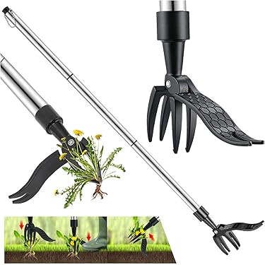 Estirpatore Erbacce A Manico Lungo - Strumento Giardinaggio Con 4 Artigli In Acciaio - Foto 3