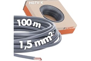 Lapp 4520061 H07V-K 1,5 mm² gris I cable de cableado I cable flexible I cable cable de cable I cable de PVC individual I cable trenzado 1,5 mm2 I cableado