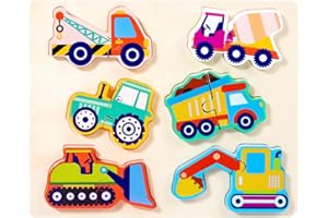 DKIJOYS Wooden Toddler Jigsaw Puzzles for Kids | Montessori Wooden Toys for Girls Boys Age 2 3 (Construction Vehicles)