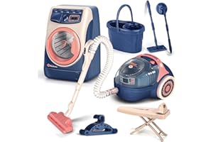Veluoess Mini Juguetes del Hogar para Niños, Juguete de Las Tareas del Hogar con Lavadora, Aspiradora, Juego de Fregona, Juego de Plancha Juego de rol Juguete Educativo para Niños