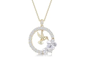 Finrezio Collier Pendentif Colibri Plaqué Or 18 Carats pour Femmes Collier Maman Pendentif en Cristal Colliers en Argent Collier Animal Bijoux Cadeaux pour Femmes