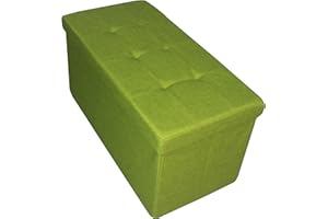 HomeHarmony Folding Storage Ottoman Seat, Stool, Toy Storage Box Linen Look (Sage Green Large)