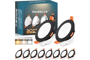 YindaLux Faretti Led da Incasso per Cartongesso, 5W 550LM IP44 Faretti LED Soffitto Dimmerabile, 3000K 4000K 6000K Regolabile Faretti da Incasso 230V Diametro Foro Ø65-75mm, Nero, Set di 10