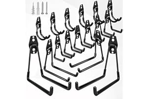 GUDEMAY Wandhaken Garage - 16 Stück Schwerlast Haken mit Schrauben und Gummischutz - Platzsparende Aufbewahrung Wandhalterung für Werkzeug, Fahrräder, Leiter, Ski & Gartengeräte - Schwarz