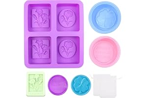 PEAKTOP 3 Moule à Savon En Silicone, Œillet Moule Rectangulaire Silicone, Antiadhésif Moule à Rond Savon Réutilisable, 4 Cavités Moule à Savon Carré pour Bougies Gâteaux Fait Maison Artisanat