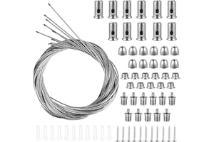 PIANKEKE 11 Piezas Kit de Suspensión Cable Acero de 1,5 mm x 1 m, Cable de Acero Inoxidable Ajustable Fijación para Suspensión de Cuerda Lámparas LED, Paneles de Techo Colgantes