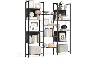 ‎VASAGLE VASAGLE Regał na książki, regał stojący z 14 półkami, regał z metalową ramą, do salonu, gabinetu, biura, wzornictwo przemysłowe, 24 x 158 x 166 cm, hebanowo-czarny tusz LLS107B56