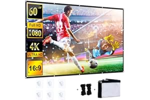 YiYunTE Projector Screen 60 Inch, Indoor Outdoor Projector Screen with 16:9 HD 4K Screen, Portable Foldable Projection Screen Projections Movies Screen for School Home Theatre Cinema Office Party