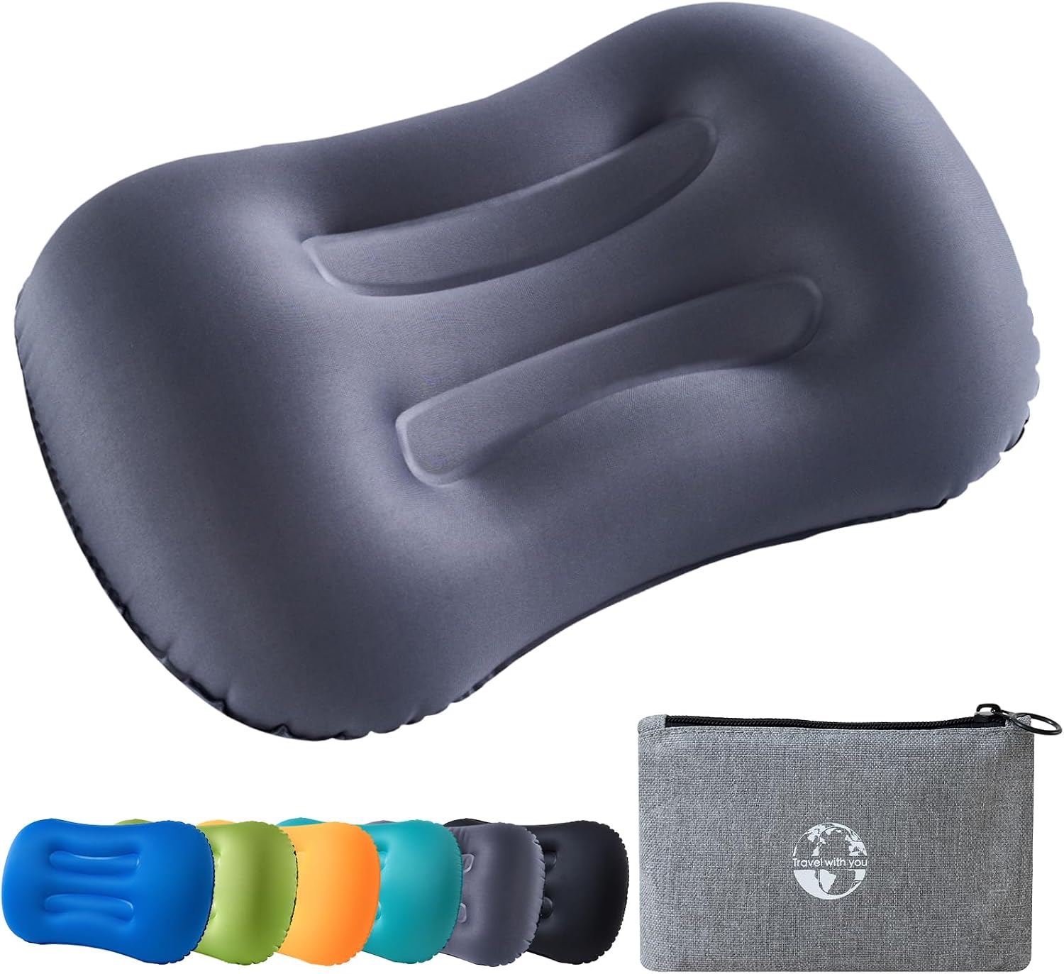 JetsCush Almohada de Camping Ligera y Compacta, Almohada Hinchable de Playa y Viaje con Aire y Soporte Ergonómico para Acampada, Senderismo y Accesorios Camping (Gris)