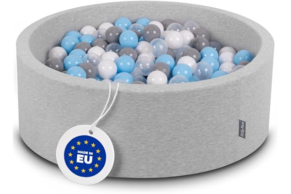 KiddyMoon Piscine À Balles pour Bébé Rond 90X30cm/200 Balles 7Cm Fosses À Boules Jouet Enfant, Gris Clair:Gris/Blanc/Transparent/Babyblue