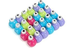 Kurtzy Mini Perforadora Papel Formas (Pack de 24) Troqueladora Papel Plástico Multicolor - Perforadoras para Manualidades, Álbum de Recortes, Álbum de Fotos y Hacer Tarjetas