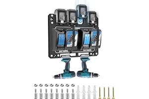 Hksod Wandhalterung für Makita Akkus & Ladegeräte – Fassst 4 Akku + 2 Ladegeräte ,Ladegerätehalter Wandhalterung und für Makita Akku Halterung, Ideal für Ordnung in Werkstatteinrichtung und Garage