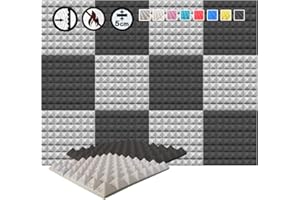 Arrowzoom 12 Pannelli Fonoassorbenti Piramidali 50x50x5cm Correzione Acustica 26kg/m3 500-8000Hz Isolamento Trattamento Acustico Studio registrazione Insonorizzazione 1034 NERO GRIGIO