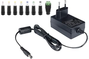 Poppstar AC DC universal laddare, nätdel 12V 2A (2000mA, 5,5/2,5mm) nätadapter med 8 ihåliga kontakter