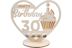 packra Geldgeschenk Geburtstag Herzform, 30 Geldgeschenke Geburtstag Holz-Schild Gästebuch, 30. Geburtstag Geschenk mit Happy Birthday Kuchen, Personalisierbares Geschenk Geburtstag Deko