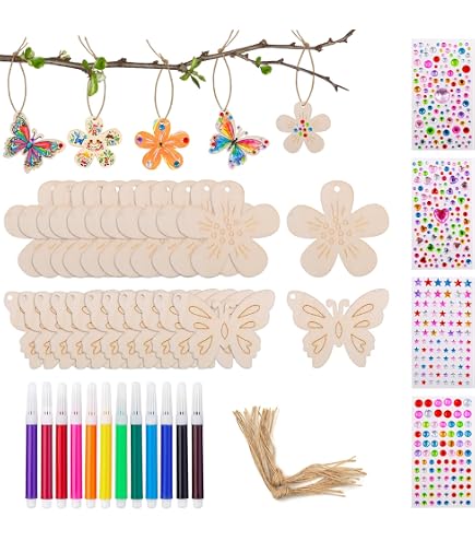 FALSKT 40 Pezzi Lavoretti Creativi per Bambini, 8 Stili Legno Fai Da Te