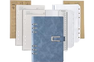 DY.2ten Set di quaderni ricaricabili A5 con copertina – 6 fori in PU copertina per raccoglitore + 87 fogli (174 pagine) di carta foderata + 2 A5 Tasche Raccoglitore