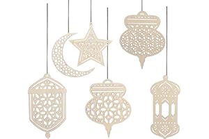 ‎CHINS Ramadan Deko | 6 Stück Ramadan Kareem Dekoration | Halbmond Sterne Stil Licht Form Anhänger Ornament für Ramadan Eid Mubarak Dekorationen
