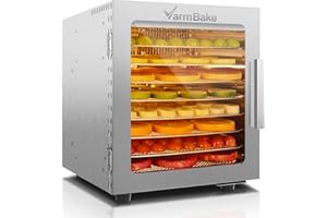 VarmBake Dörrautomat Edelstahl 8 Etagen, 30-90℃ Dörrautomat Klein, 0.5㎡ Dörrfläche, 500W Dörrgerät Für Lebensmittel, Dörrautomaten Für Obst, Fleisch, Gemüse & 316 Tabletts(25 * 25cm)
