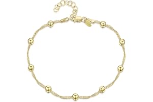 Amberta 925 Fina Plata de ley - 18K Chapado en Oro - Brazalete de Tobillo - Pulsera de Clásico - 22 a 25,5 cm - Ajuste Flexible