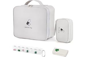 WuGU Borsa Pronto Soccorso, 2 Pezzi Kit di Primo Soccorso Vuota di Medicina, Porta Medicine da Viaggio con 2 Pillole Scatole Per Situazioni di Emergenza a Casa, Ufficio, Esterni - Bianco Grigio