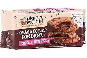 Michel et Augustin - Cookies Cœur Fondant au Chocolat Noir et Pépites de chocolat - Cookies au Cœur Fondant - 180g Lot de 3